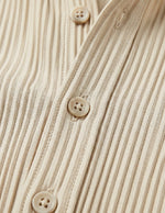 Sorento - Cream beige men’s pleated long sleeve button-up shirt - top fabric detail
