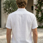 Sorrento - White men’s lightweight cotton-blend short sleeve shirt, Top back view