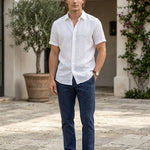 Sorrento - White men’s lightweight cotton-blend short sleeve shirt, full outfit hero