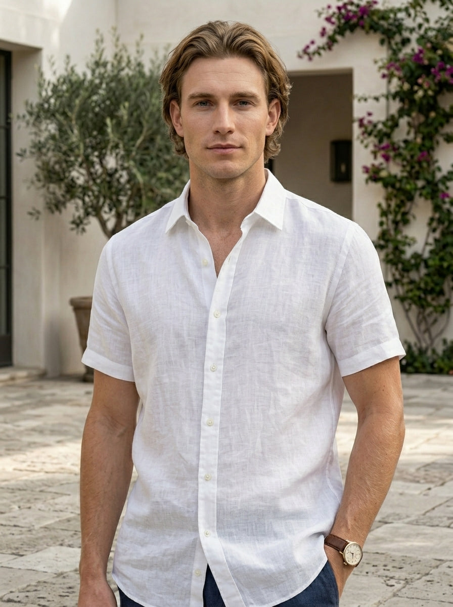 Sorrento - White men’s lightweight cotton-blend short sleeve shirt, upper body hero