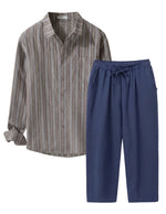 Striped shirt and blue pants on a white background