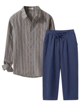 Striped shirt and blue pants on a white background