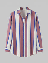 Striped shirt with purple, white, and blue pattern on a gray background