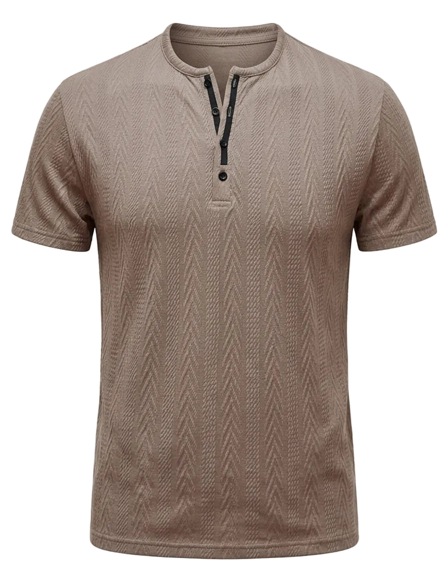 Taupe beige men’s textured short sleeve Henley T-shirt
