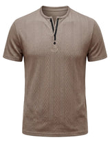 Taupe beige men’s textured short sleeve Henley T-shirt
