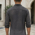 Top back - Charcoal grey men’s embossed collared long sleeve shirt