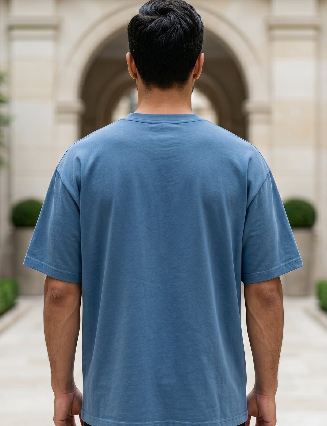 Top back - Dusty blue men’s relaxed cotton short sleeve T-shirt