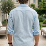 Top back - Light blue men’s lightweight collared summer shirt