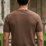 Top back - Mocha brown men’s ribbed crew neck summer T-shirt