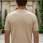 Sand beige men’s openwork knit short sleeve summer T-shirt