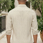 Top back - Soft cream men’s embossed collared long sleeve shirt