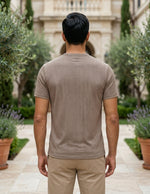 Top back - Taupe beige men’s textured short sleeve Henley T-shirt