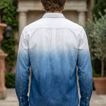 Top back - White and blue gradient men’s cotton button-up shirt