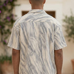 Top back - White grey abstract men’s textured short sleeve button-up shirt