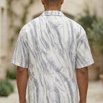 Top back - White grey marble men’s textured short sleeve button-up shirt