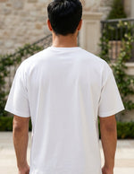 Top back - White men’s cotton-blend short sleeve T-shirt with chest graphic