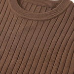 Top fabric detail - Mocha brown men’s ribbed crew neck summer T-shirt