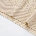 Top fabric detail edge - Sand beige men’s openwork knit short sleeve summer T-shirt