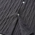 Top fabric detail - Charcoal grey men’s embossed collared long sleeve shirt
