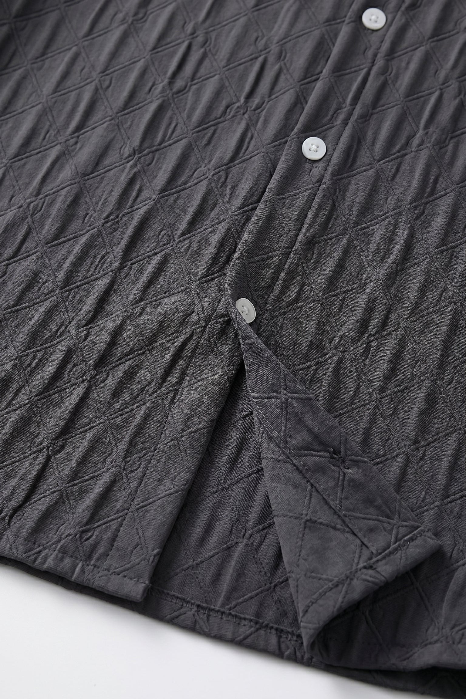 Top fabric detail - Charcoal grey men’s embossed collared long sleeve shirt
