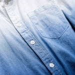 Top fabric detail - White and blue gradient men’s cotton button-up shirt