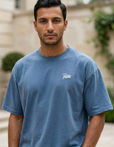 Upper body - Dusty blue men’s relaxed cotton short sleeve T-shirt