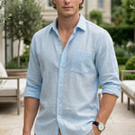 Upper body - Light blue men’s lightweight collared summer shirt