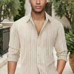 Upper body - Soft cream men’s embossed collared long sleeve shirt