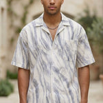 Upper body - White grey marble men’s textured short sleeve button-up shirt