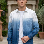 Upper body White and blue gradient men’s cotton button-up shirt