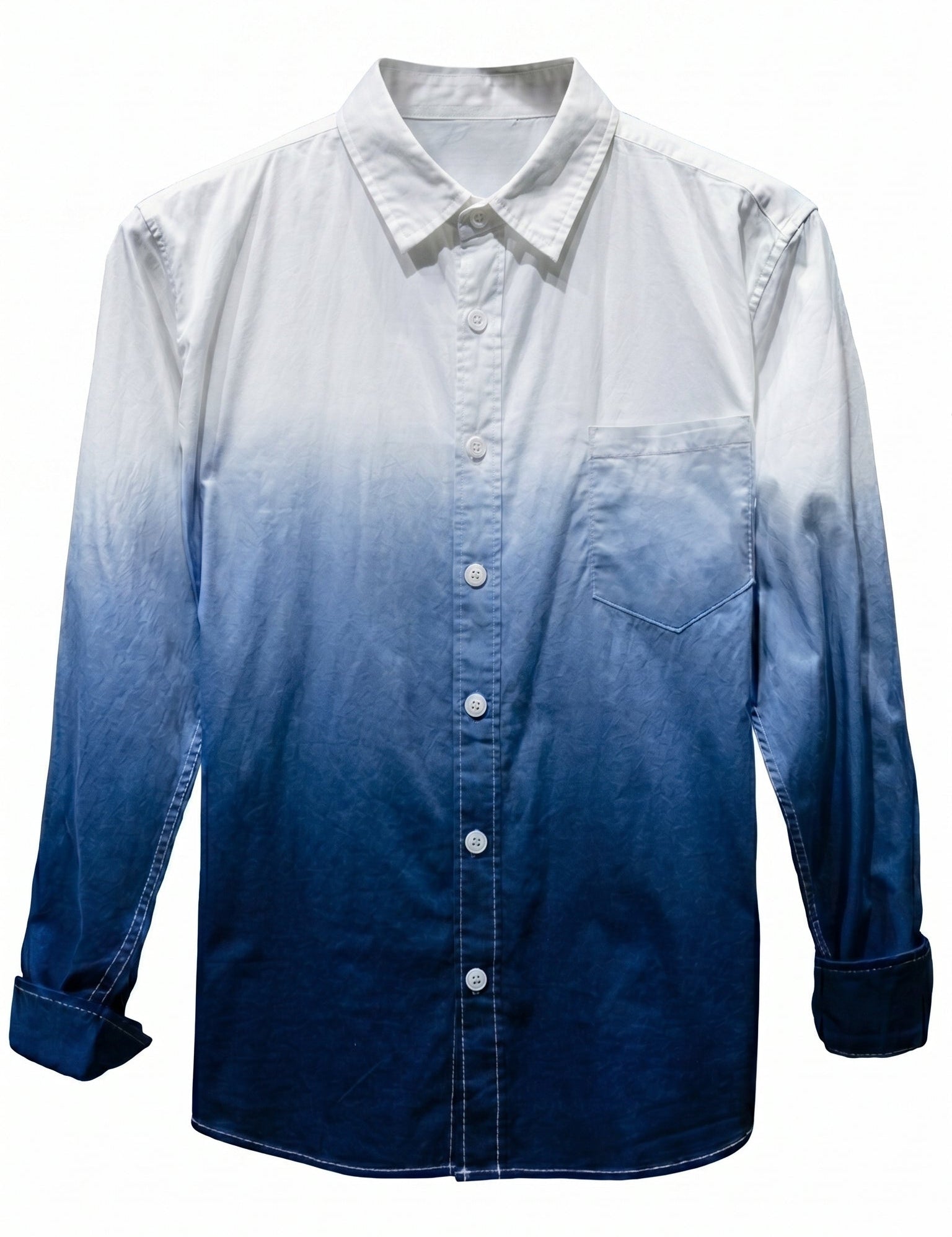 White and blue gradient men’s cotton button-up shirt