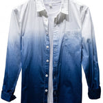 White and blue gradient men’s cotton button-up shirt