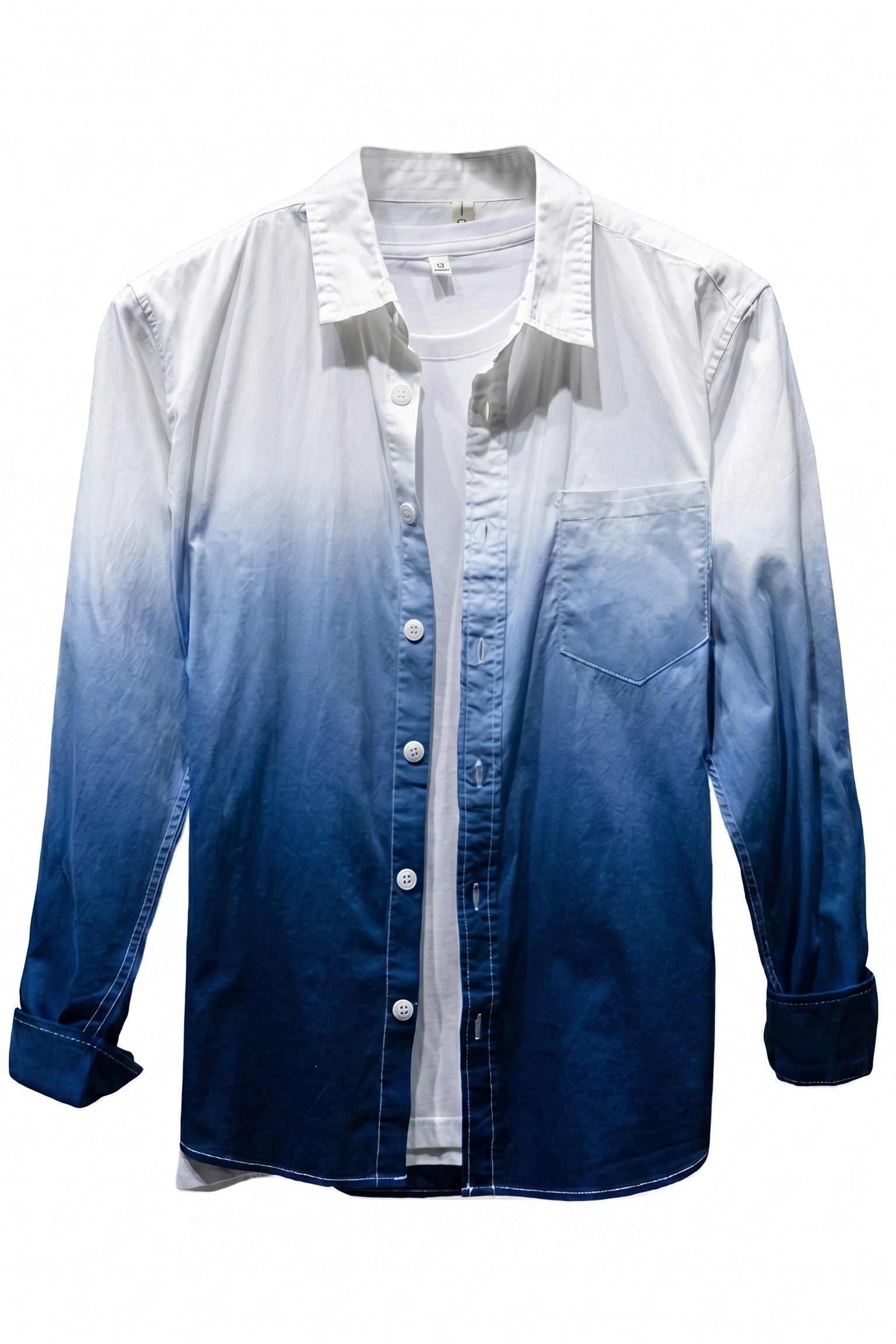 White and blue gradient men’s cotton button-up shirt