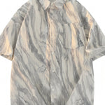 White grey abstract men’s textured short sleeve button-up shirt