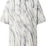White grey marble men’s textured short sleeve button-up shirt