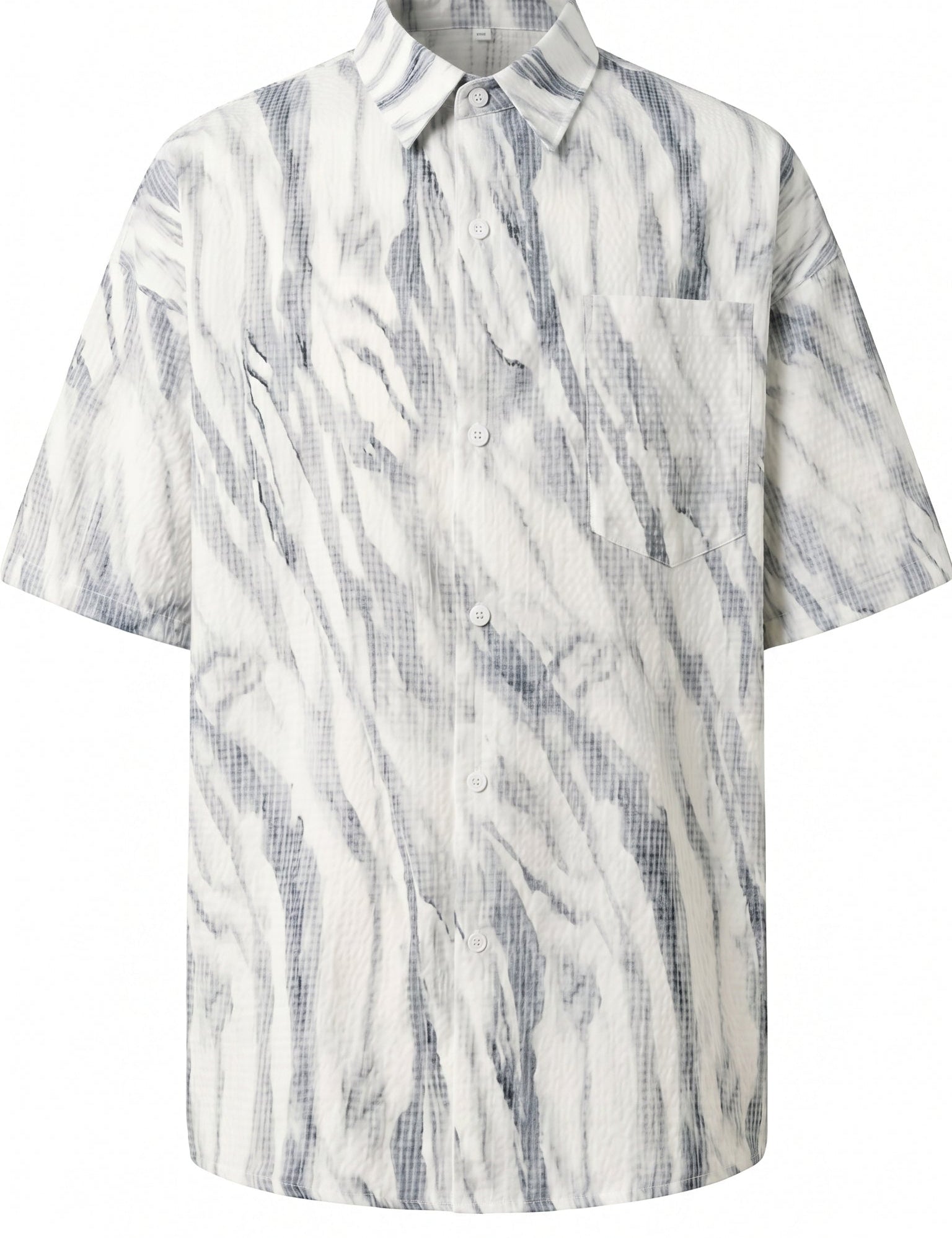 White grey marble men’s textured short sleeve button-up shirt