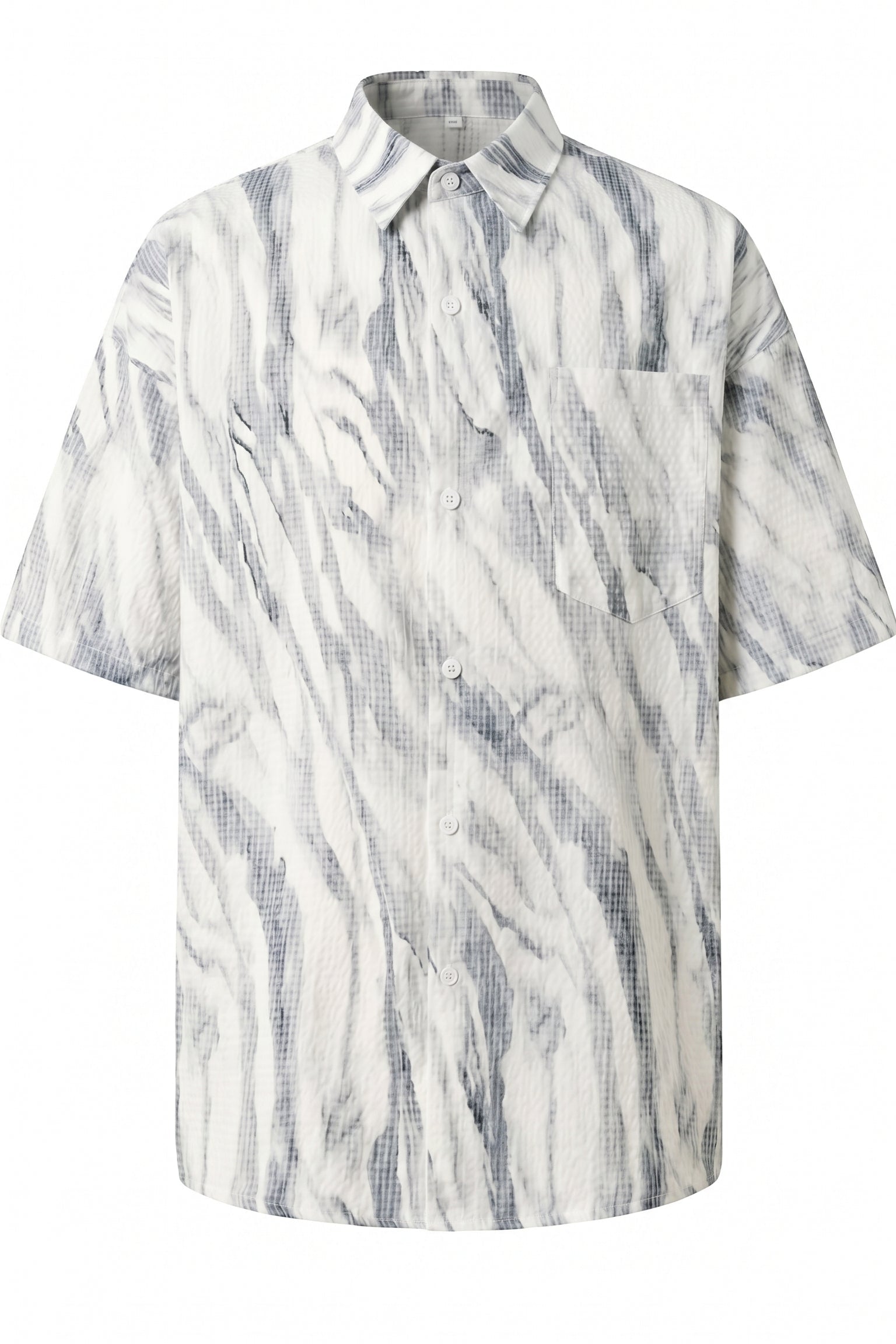 White grey marble men’s textured short sleeve button-up shirt