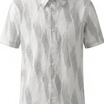 White grid men’s textured short sleeve button-up shirt