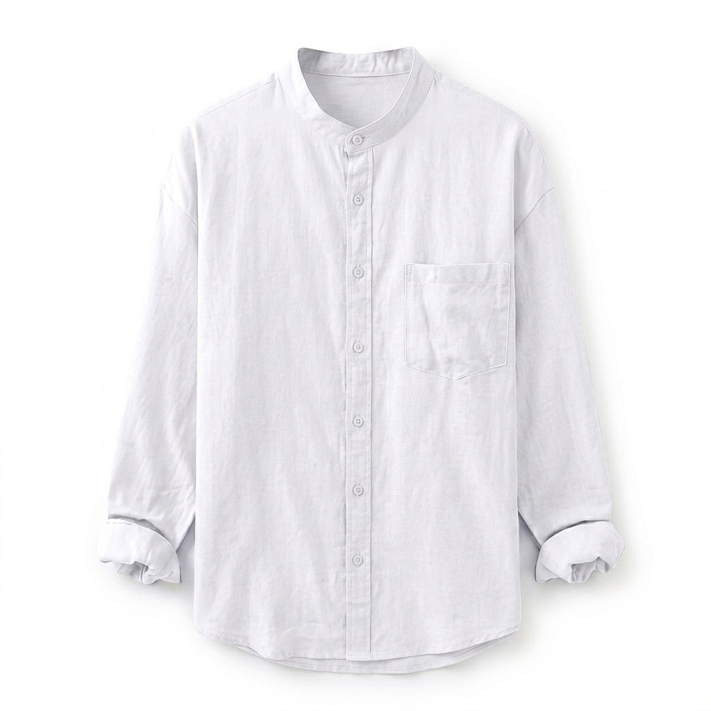 White men’s buttoned band collar summer shirt