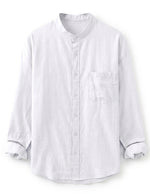 White men’s buttoned band collar summer shirt