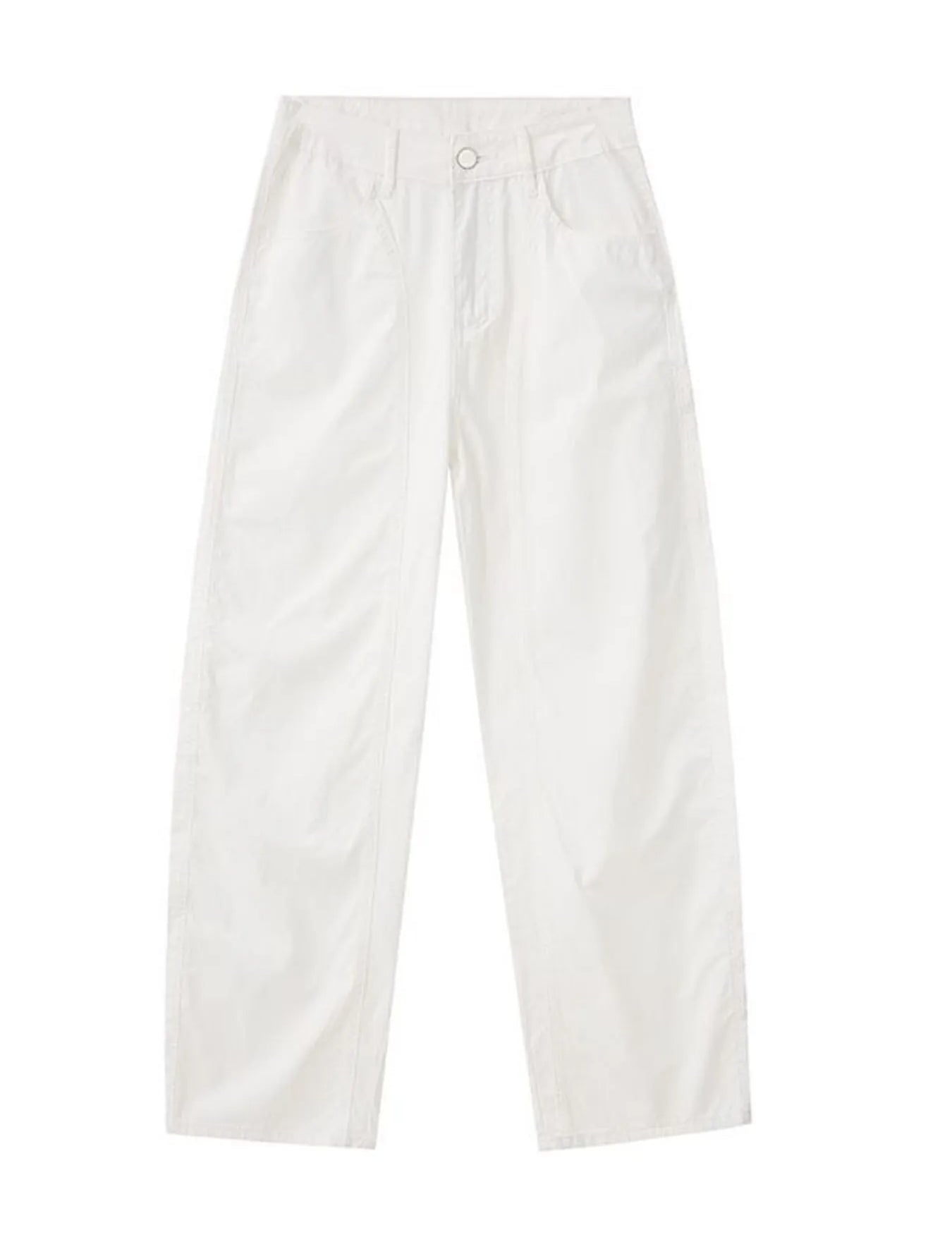 White men’s ribbed straight-leg trousers with pockets and button waistband product