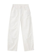 White men’s ribbed straight-leg trousers with pockets and button waistband product