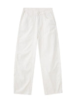 White men’s ribbed straight-leg trousers with pockets and button waistband product