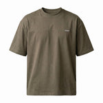 White oversized short-sleeve T-shirt with crew neck on a white background.