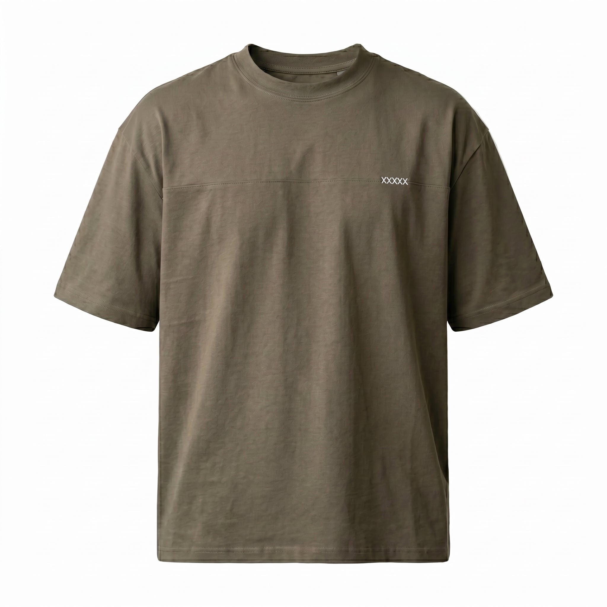 White oversized short-sleeve T-shirt with crew neck on a white background.