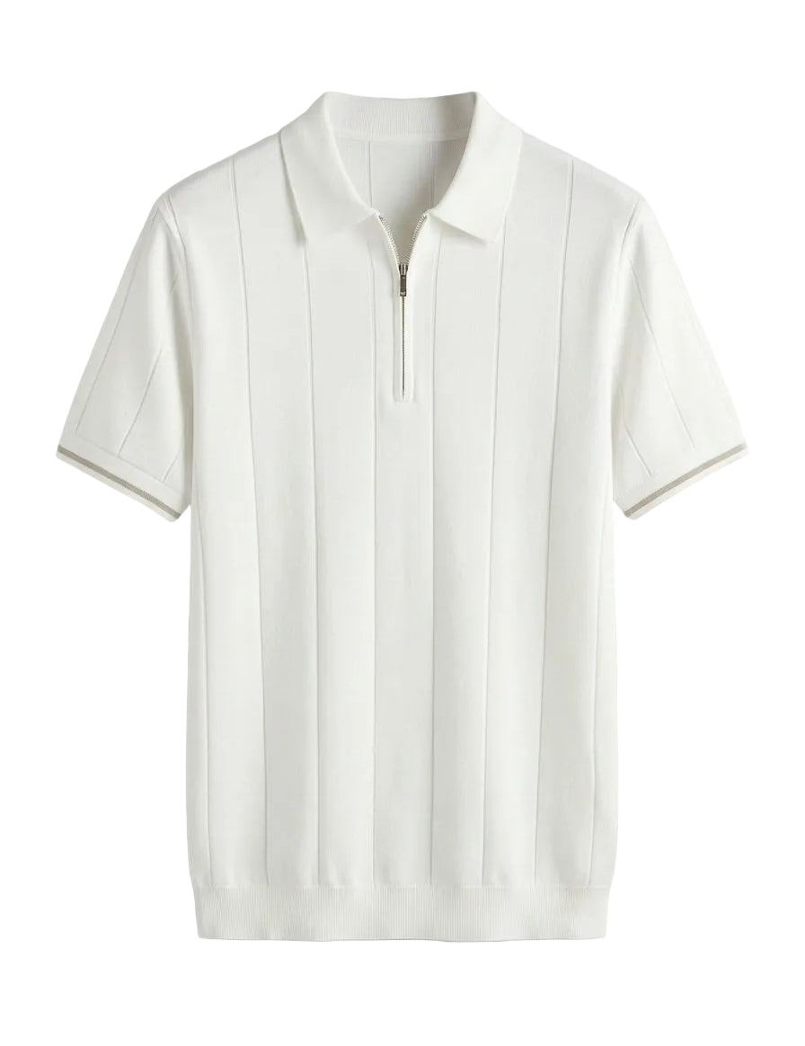 White polo shirt on a light gray background