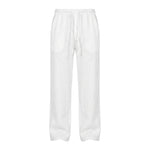 White relaxed-fit casual pants on a white background.