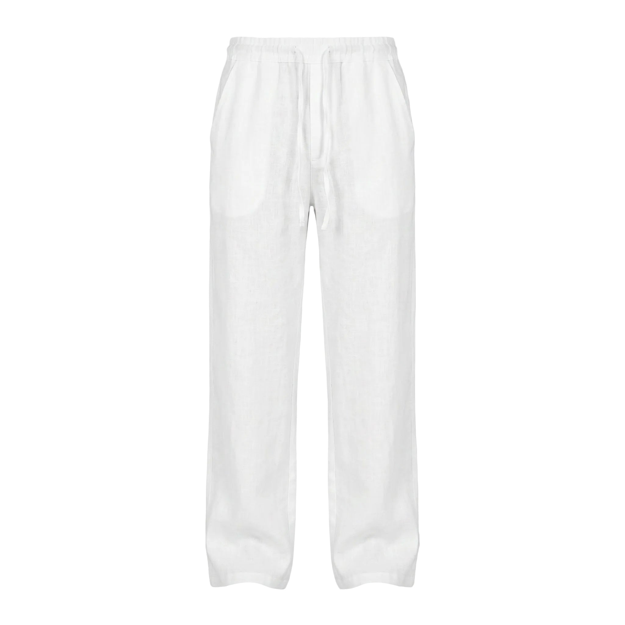 White relaxed-fit casual pants on a white background.