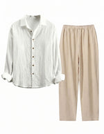 White shirt and beige pants on a white background