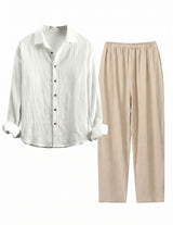 White shirt and beige pants on a white background